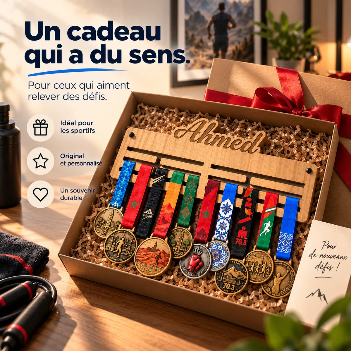 Porte-Médailles en Bois Personnalisé
