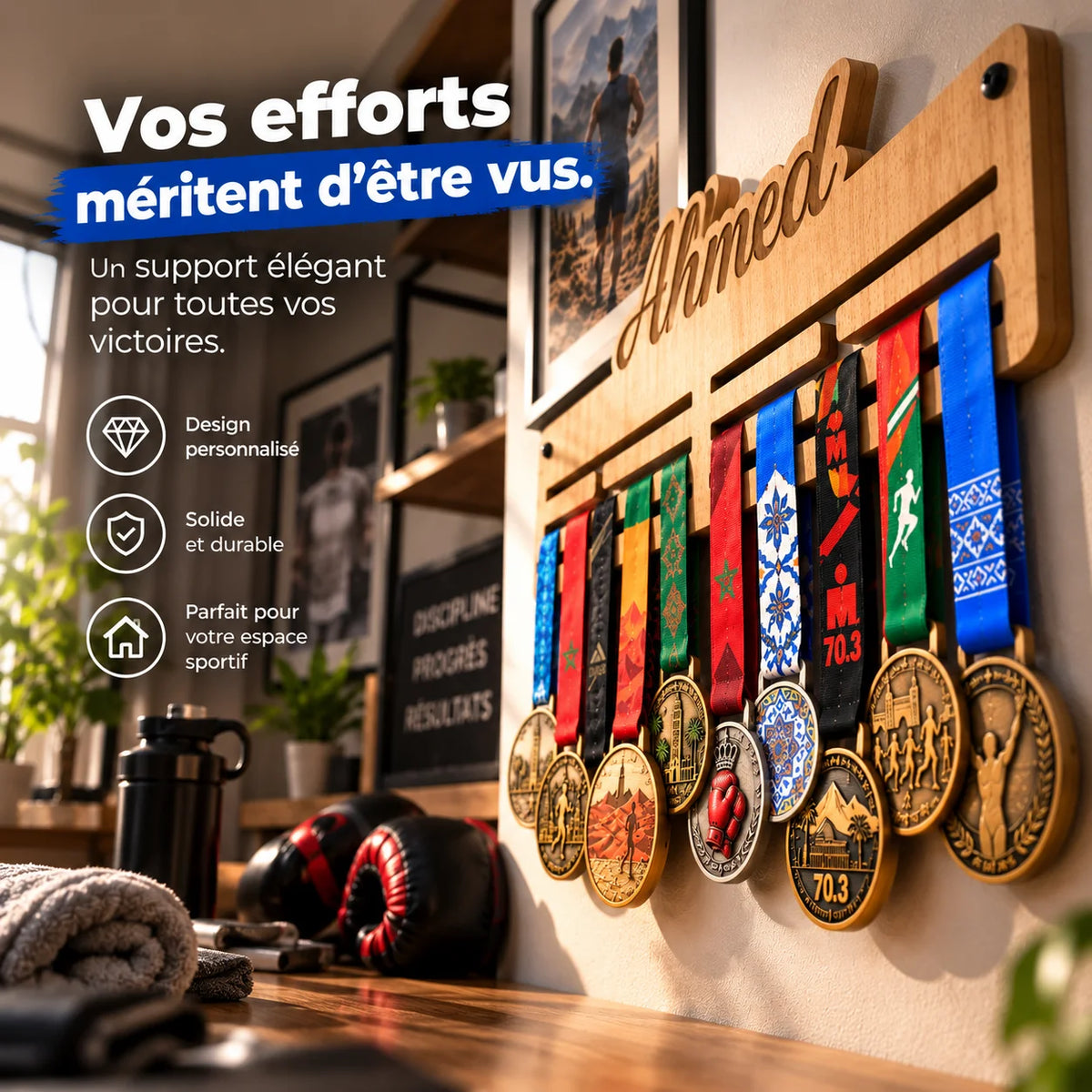 Porte-Médailles en Bois Personnalisé